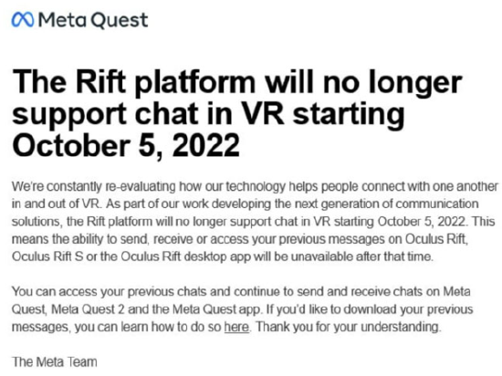 Meta 将于 10 月 5 日终止对 Oculus Rift 平台的聊天支持【EV棋牌】-EV棋牌