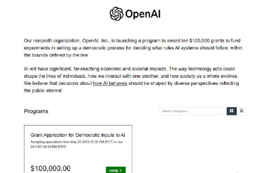 OpenAI 将启动总计 100 万美元的资助计划，以推动 ChatGPT 民主进程【EV棋牌】-EV棋牌