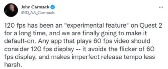 卡马克：Quest 2 将默认开启 120 Hz 刷新率【EV棋牌】-EV棋牌
