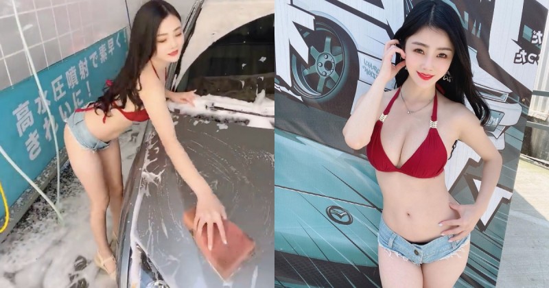 辣妹洗車94厲害！「比基尼美乳正妹」幫車洗泡泡浴，白皙窈窕好性感！【EV棋牌】-EV棋牌