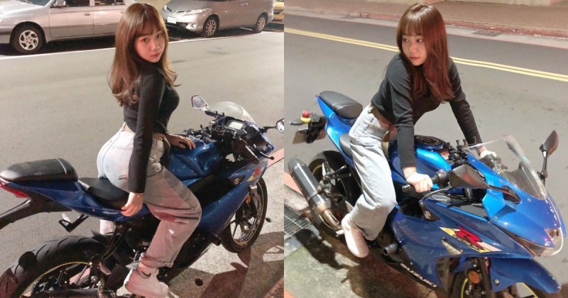 這角度很可以！「甜美小隻馬」騎大車氣勢足，自備「車頭燈」不怕別人沒看到她！【EV棋牌】-EV棋牌